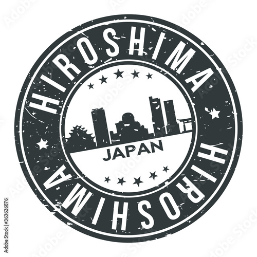 Hiroshima Japan Round Stamp Icon Skyline City badge.