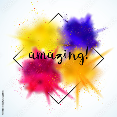 Amazing  sign on a bright background with color explosion. Vector illustration.