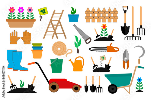 Gardening equipment icon isolated on white. Garden symbol. Vector stock illustration. EPS 10