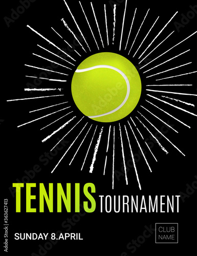 Tennis championship or tournament poster design. Tennis ball and green firework. Vector illustration