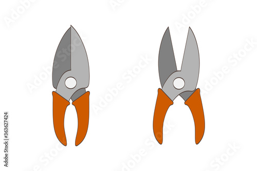 Gardening scissors icon isolated on white. Gardening secateurs. Vector stock illustration. EPS 10