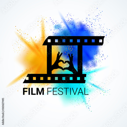 Movie time. Logo design. Film emblem. Cinema festival poster. Vector template
