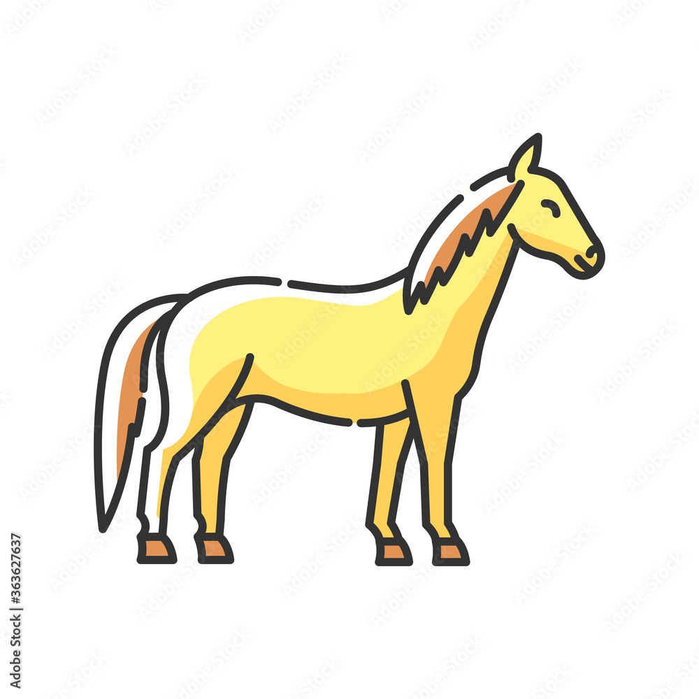 Horse RGB color icon. Wild stallion, common steed, mare. Equestrian sport, horse breeding. Purebred racehorse, untamed mustang isolated vector illustration