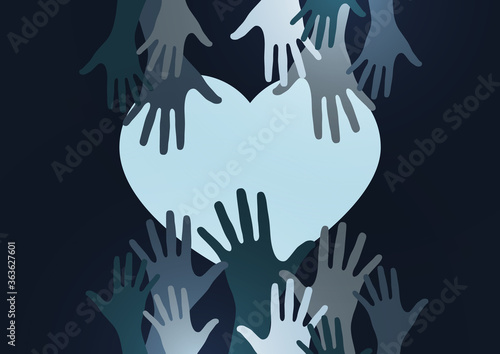 Palms of hands and heart. Creative design. The concept of support, charity, volunteering, love, kindness. Vector