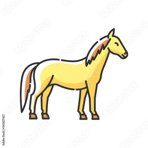 Horse RGB color icon. Wild stallion  common steed  mare. Equestrian sport  horse breeding. Purebred racehorse  untamed mustang isolated vector illustration