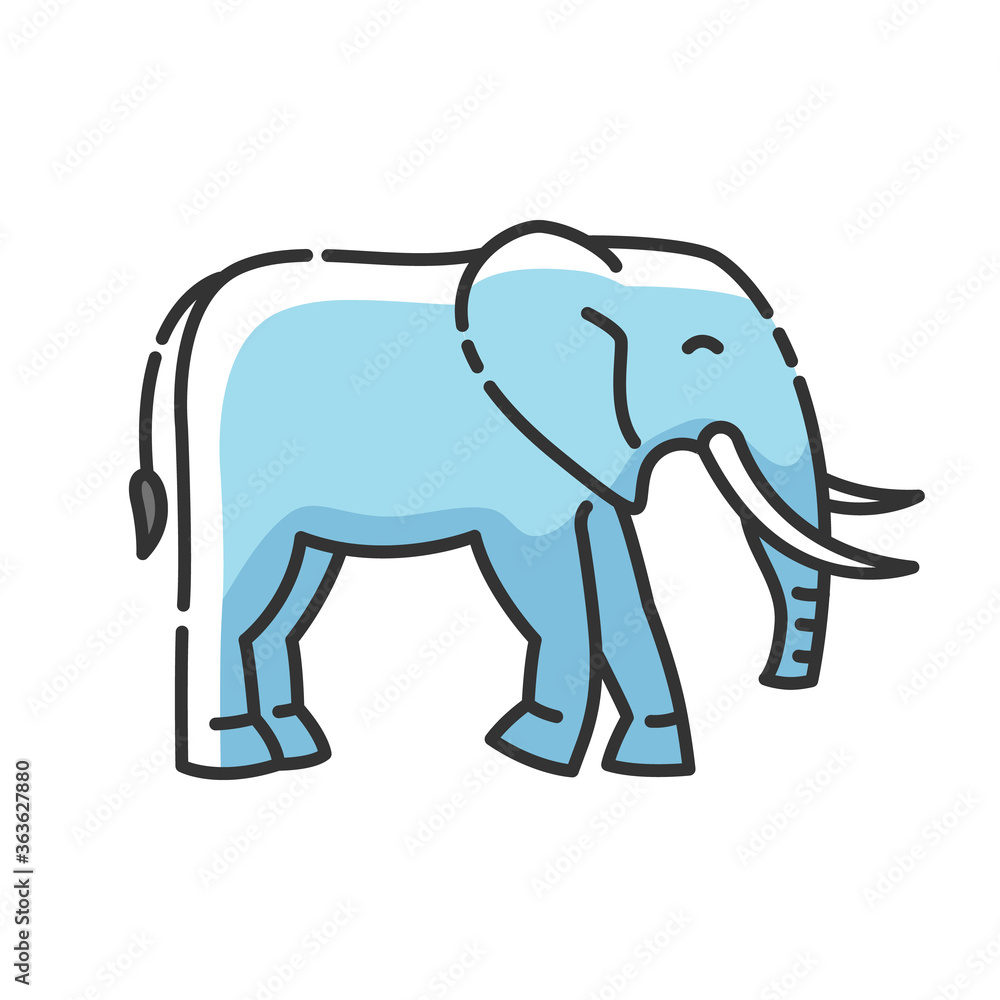 Elephant RGB color icon. Large land animal, exotic wildlife. African savanna, Indian fauna. Huge mammal with long trunk and tusks isolated vector illustration Elephant RGB color icon. Large land animal, exotic wildlife. African savanna, Indian fauna. Huge mammal with long trunk and tusks isolated vector illustration