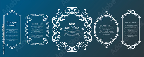 ハロウィンのフレーム素材、10月、アンティークな装飾、ビンテージな模様、植物のツタ