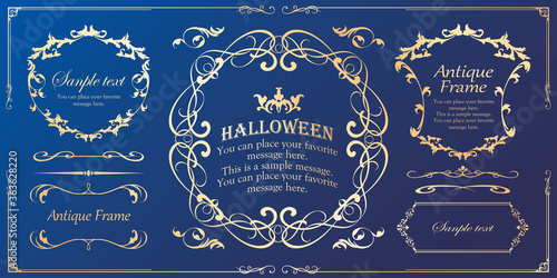 ハロウィンのフレーム素材、10月、アンティークな装飾、ビンテージな模様、植物のツタ