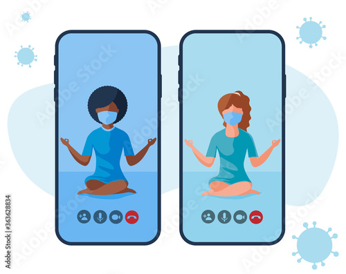 meditation for video call concept, video conference, phone call, ladies