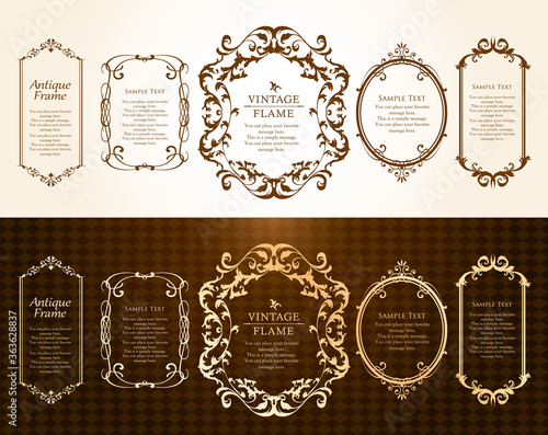 ハロウィンのフレーム素材、10月、アンティークな装飾、ビンテージな模様、植物のツタ