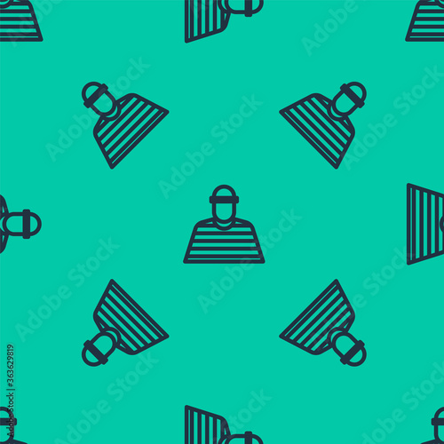 Blue line Prisoner icon isolated seamless pattern on green background. Vector Illustration.