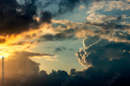 Dramatic sky with clouds on sunset. Nature composition. Summer background. © sergofan2015