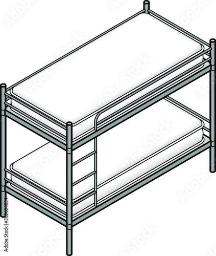 A bunk bed with a tubular steel frame.