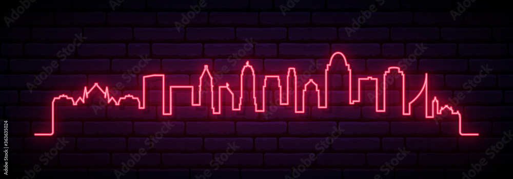 Fototapeta Red neon skyline of Cincinnati city. Bright Cincinnati long banner. Vector illustration.