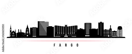Fargo skyline horizontal banner. Black and white silhouette of Fargo, North Dakota. Vector template for your design. photo