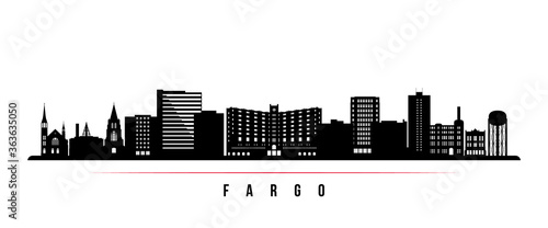 Fargo skyline horizontal banner. Black and white silhouette of Fargo, North Dakota. Vector template for your design.