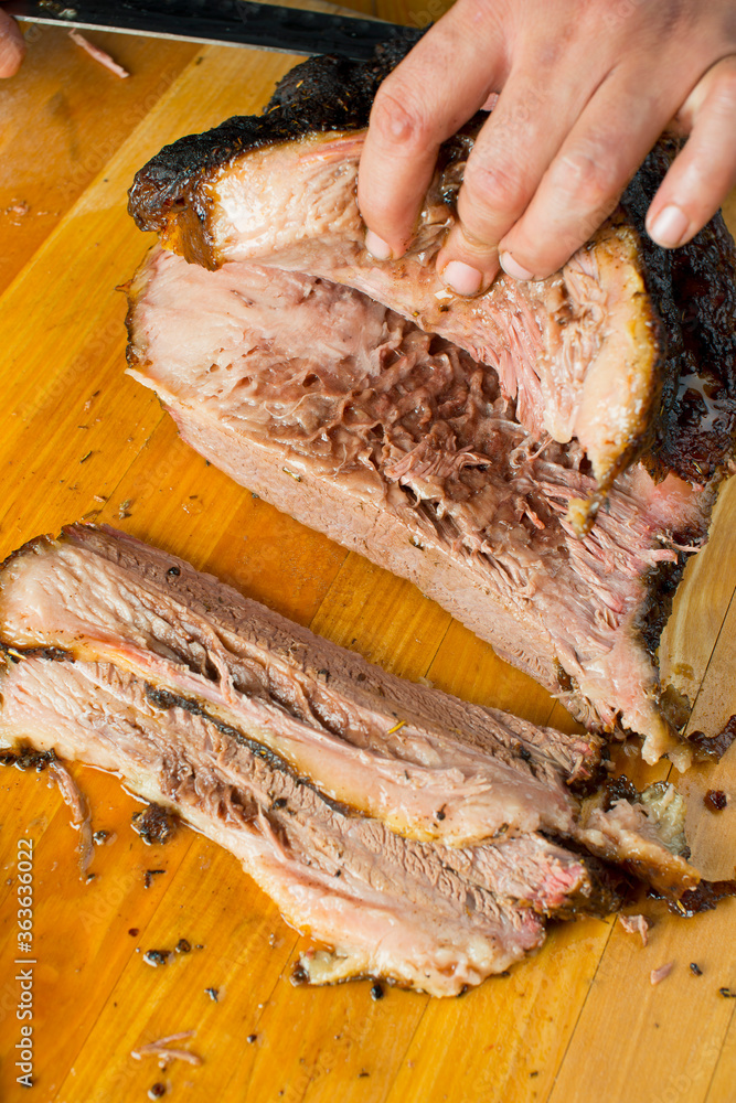 Beef Brisket barbecue Traditional Texas Smoke House . Rubbed with