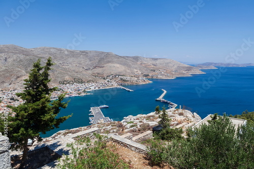 View of Pothia, the port town of Kalymnos island, Greece.