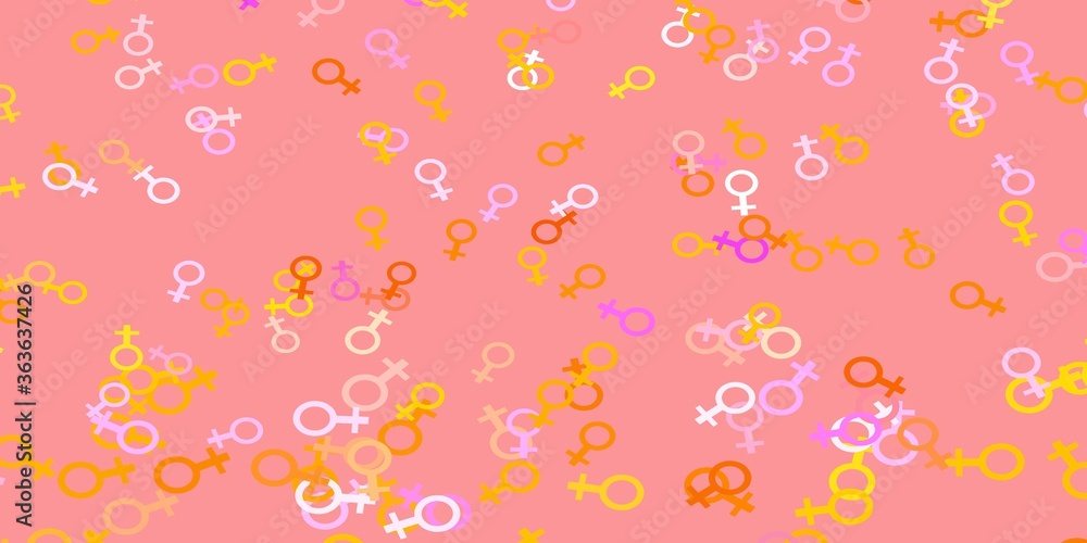 Light Pink, Yellow vector texture with women's rights symbols. Light Pink, Yellow vector texture with women's rights symbols.