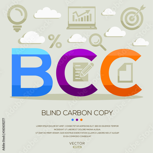 bcc  mean (blind carbon copy) ,letters and icons,Vector illustration. photo