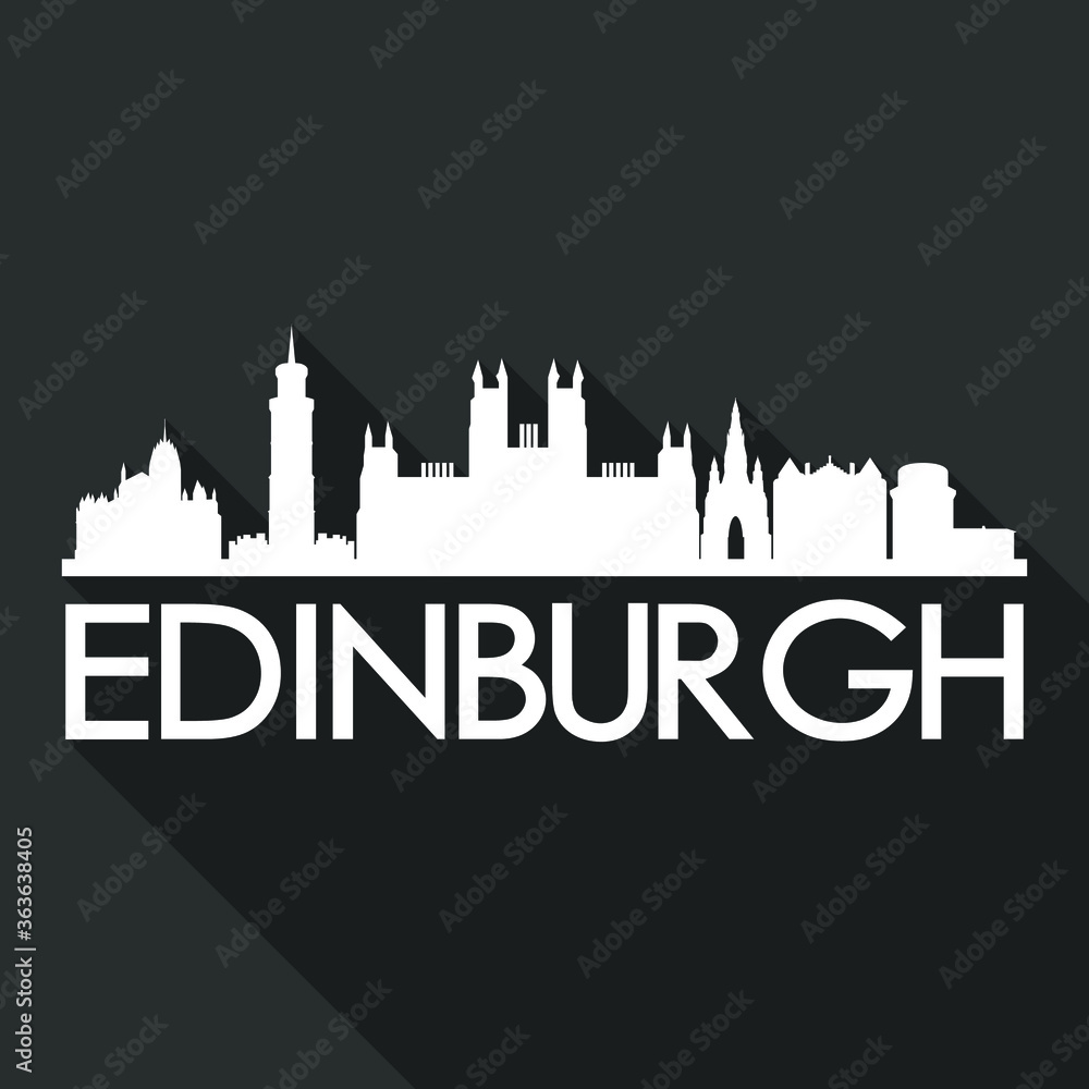 Edinburgh Flat Icon Skyline Silhouette Design City Vector Art Famous Buildings.