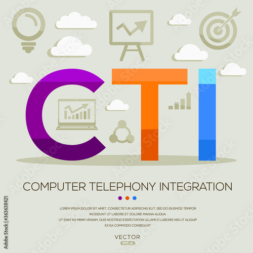 CTI mean (computer telephony integration) ,letters and icons,Vector illustration.