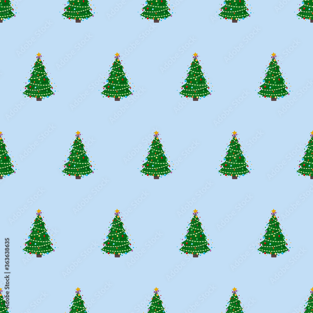 Christmas tree seamless pattern. Endless background on a Christmas theme. Vector.