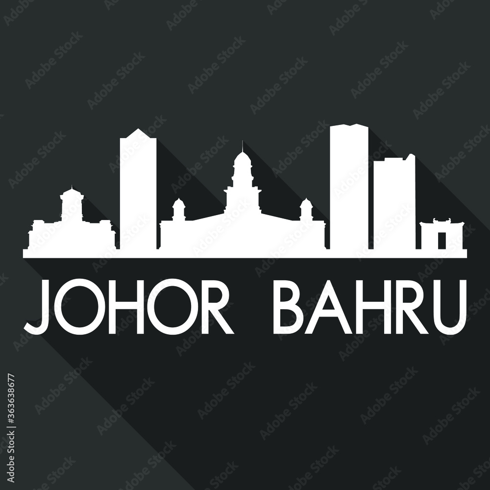 Johor Bahru Flat Icon Skyline Silhouette Design City Vector Art Famous Buildings.