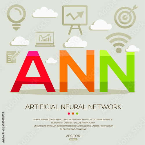 Ann mean (artificial neural network) ,letters and icons,Vector illustration.