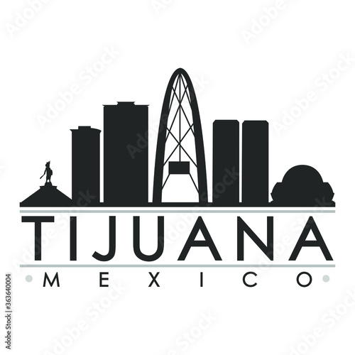 Tijuana Mexico America Skyline Silhouette Design City Vector Art Famous Buildings.