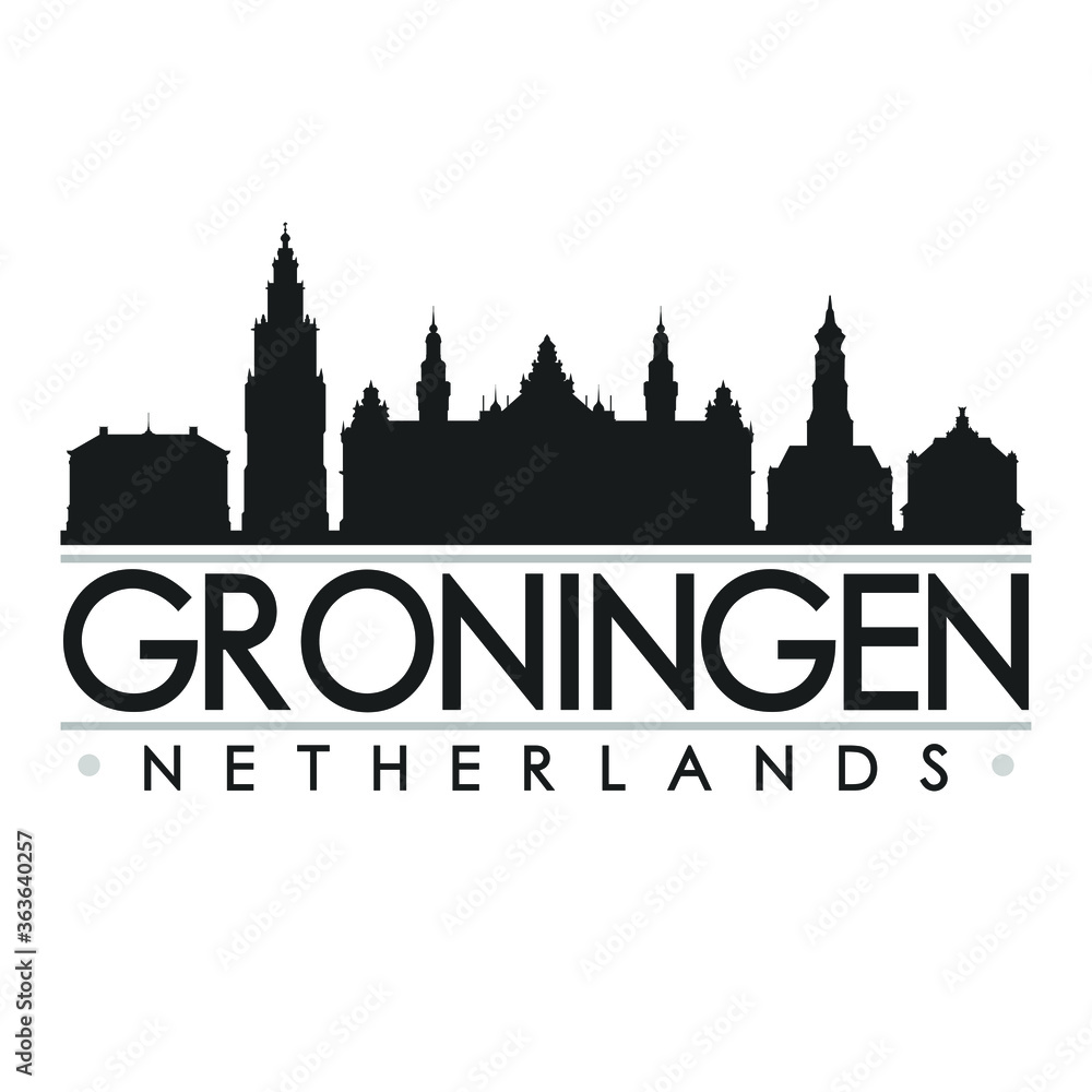 Groningen Netherlands Europe Skyline Silhouette Design City Vector Art Famous Buildings.