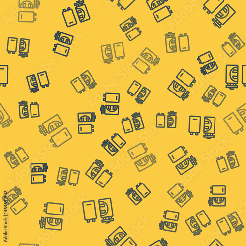 Blue line Crematorium icon isolated seamless pattern on yellow background. Vector.