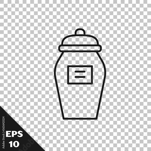 Black line Funeral urn icon isolated on transparent background. Cremation and burial containers, columbarium vases, jars and pots with ashes. Vector.