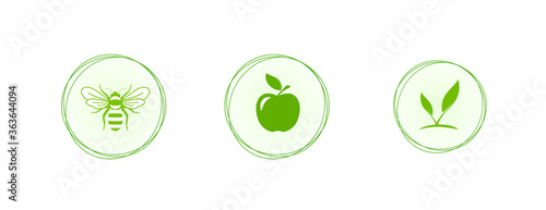 Set of vector illustrations of eco products. Protection of the environment. Done on a light background.