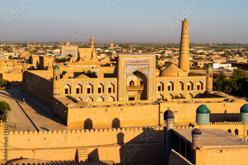 Evening view of Khiva (Chiva, Heva, Xiva, Chiwa, Khiveh) - Xorazm Province - Uzbekistan - Town on the silk road in Central Asia photo