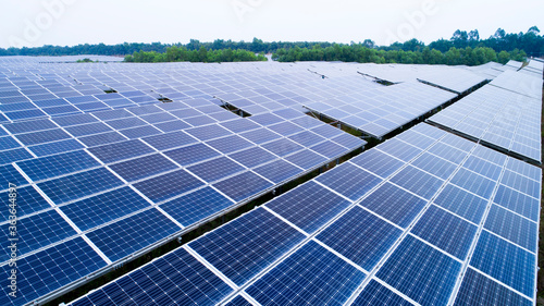 Detailed close-up of modern large photovoltaic solar panels.