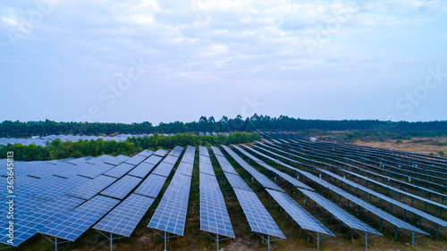 Aerial photography of modern large-scale photovoltaic solar panels.