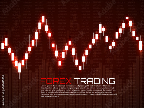 Stock market with glowing japanese candles. Forex trading graphic design concept. Abstract finance background. Vector illustration