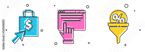 Set Shoping bag and dollar, Online shopping on screen and Lead management icon. Vector.