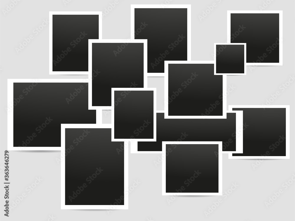 Set of empty photo frame with white border. Vector template for your collage image