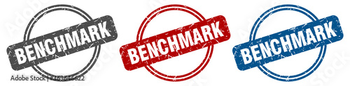 Φωτογραφία benchmark stamp. benchmark sign. benchmark label set