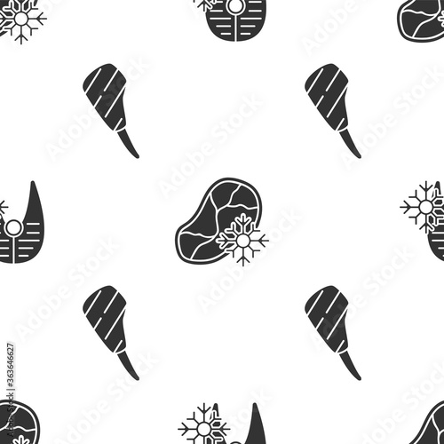 Set Fresh frozen fish steak, Fresh frozen steak meat and Rib eye steak on seamless pattern. Vector.