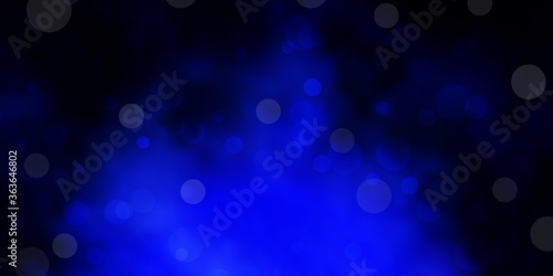 Dark BLUE vector pattern with spheres. Abstract colorful disks on simple gradient background. Design for your commercials.