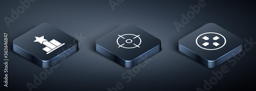 Set Isometric Star, Gamepad and Target sport icon. Vector.