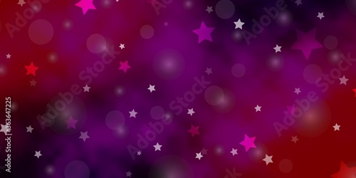 Dark Pink, Yellow vector background with circles, stars. Glitter abstract illustration with colorful drops, stars. Design for textile, fabric, wallpapers.