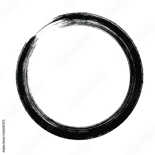 Circle ink brush stroke, black paint round frame, vector illustration.