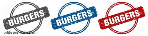 burgers stamp. burgers sign. burgers label set