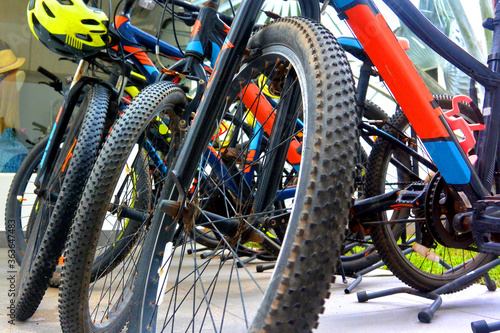 Mountain bikes are prepared for the tour