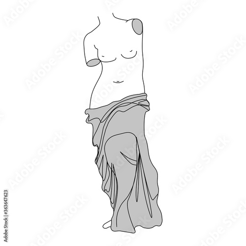 vector venus sculpture, silhouette ancient body, woman symbol