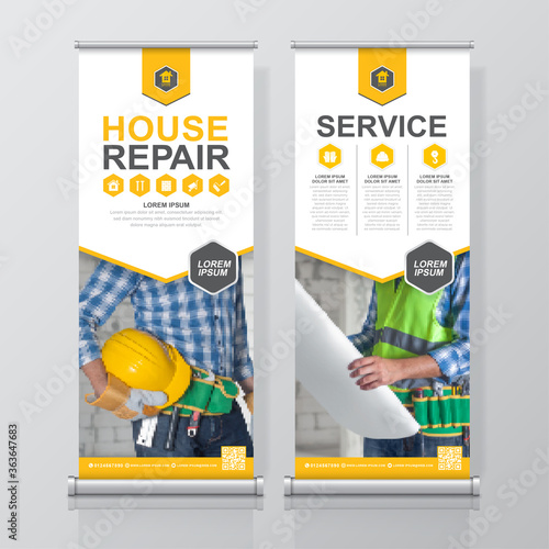 Construction tools roll up design and standee banner template for exhibition